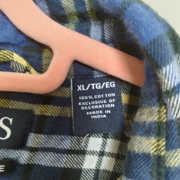 Chaps Performance Blue and Yellow Plaid Flannel Button Down Shirt Size XL - Picture 8 of 11